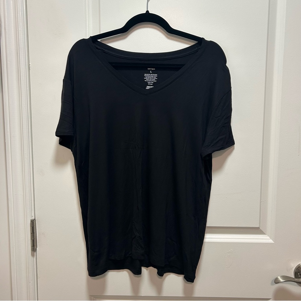 Nine West Black Short Sleeve V-Neck Tee
